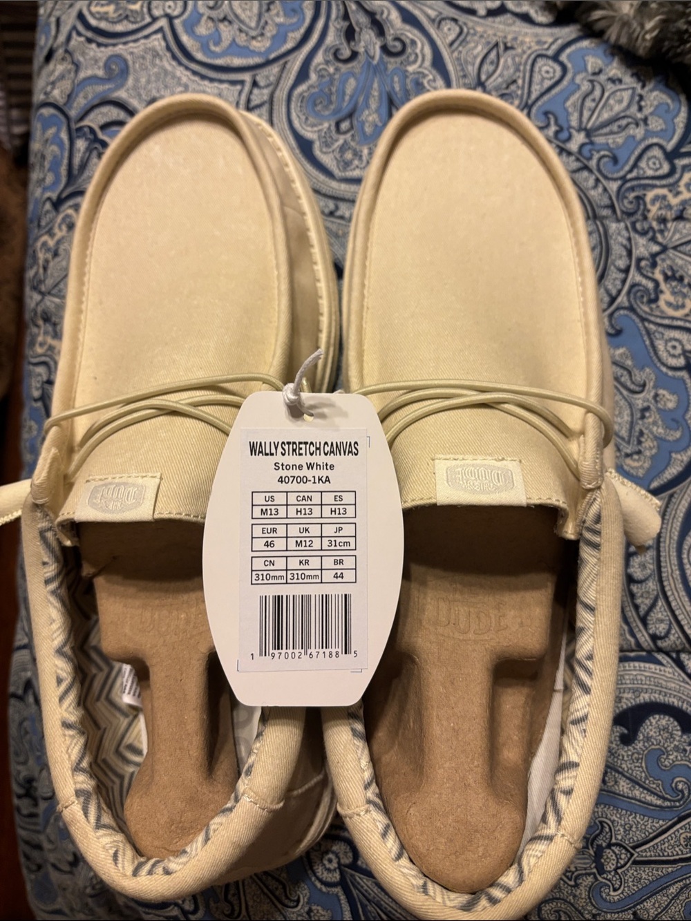 Hey Dude Wally Stretch Canvas Loafers in Stone White
